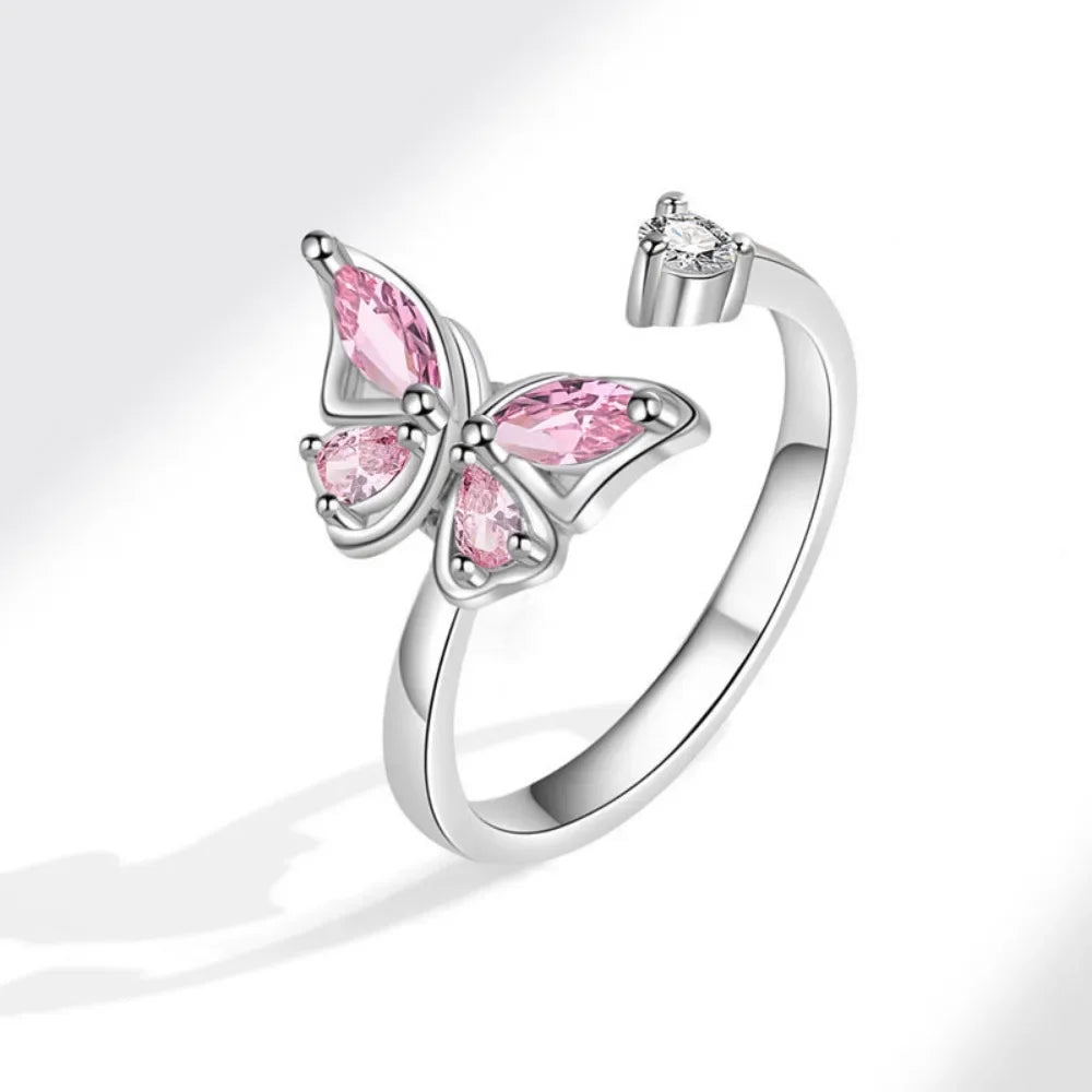 Anillo Mariposa Giratorio Brillante