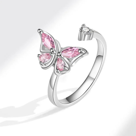 Anillo Mariposa Giratorio Brillante